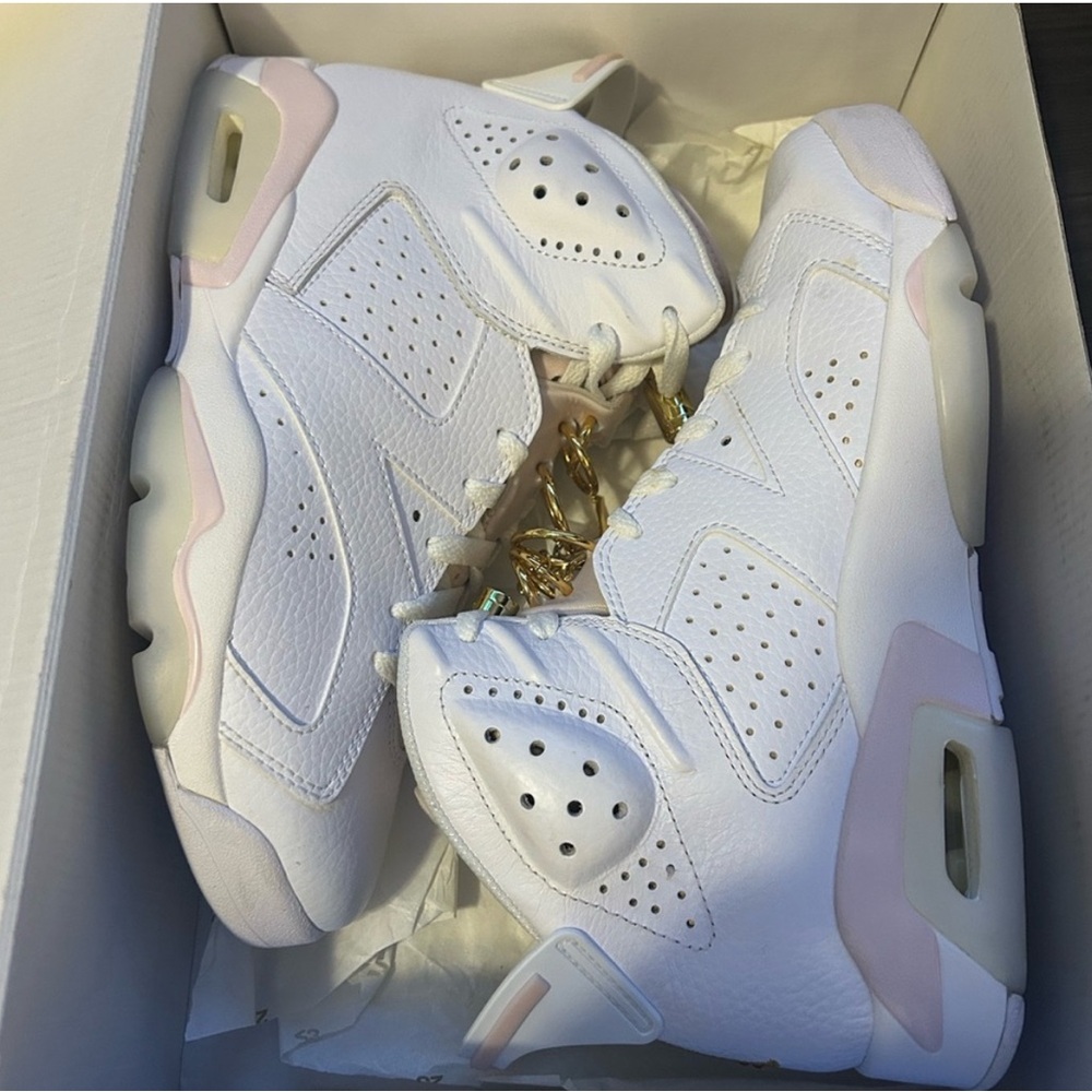 Air Jordan 6 Retro White and Pink “Hoops” Sneakers- Women’s Size 9 - Picture 3 of 4